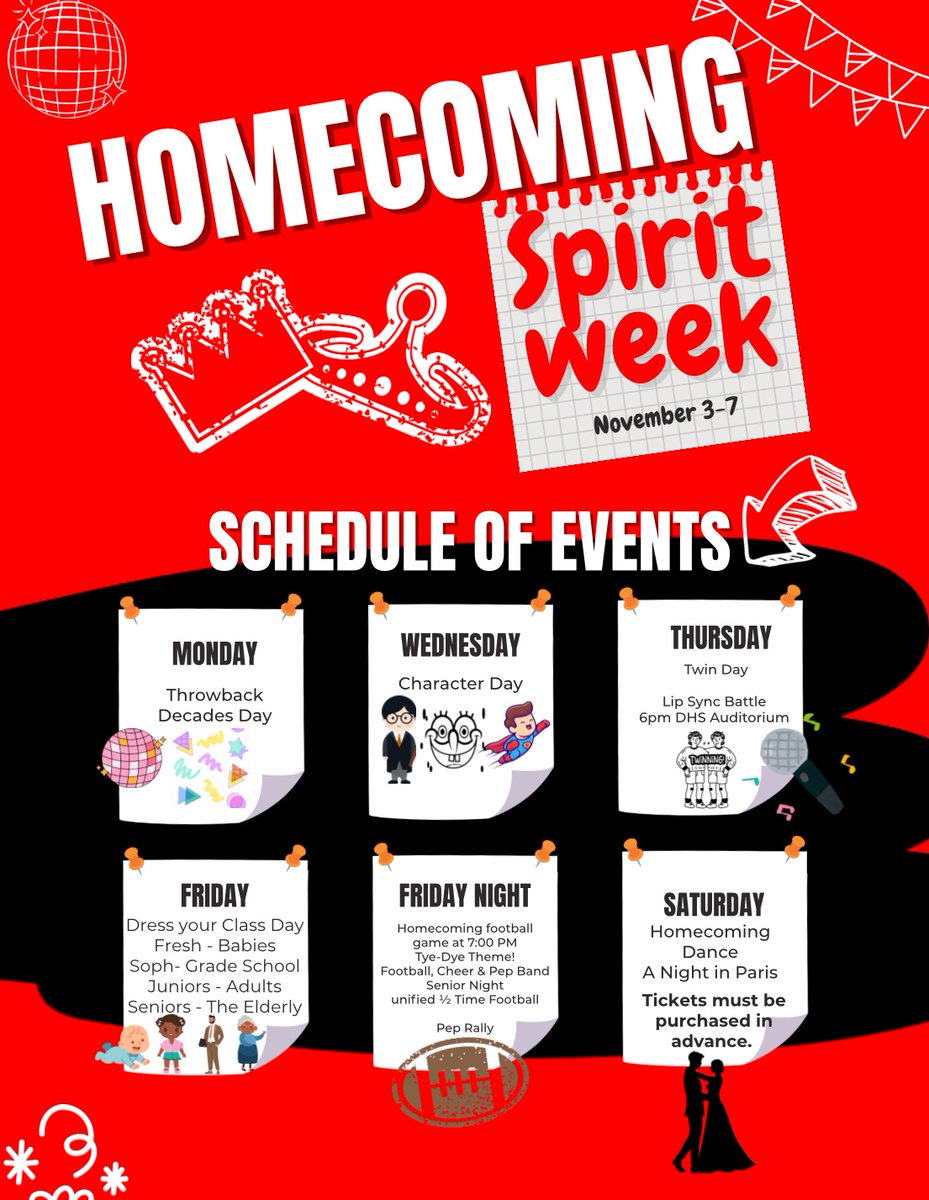 RedRaiderCT's tweet photo. One of the most exciting weeks of the school year... HOMECOMING! Tons of events &amp; happenings going on at DHS next week all culminating in the HOCO dance Saturday night. Get ready for a great Spirit Week, Lip Sync Challenge, the Homecoming🏈game, &amp; much more. @DerbyRedRaider https://t.co/uGSF9t5qdm