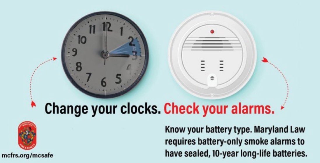 Get into a Life-Saving habit - Early warning is crucial to getting out of a house fire alive &amp; being alerted to carbon monoxide danger

When you CHANGE YOUR CLOCKS  this weekend, CYA (Check Your Alarms)!

📢 Life-saving tips from <a href="/MCFRSFireChief/">Corey Smedley</a> Smedley: bit.ly/48yEtWX