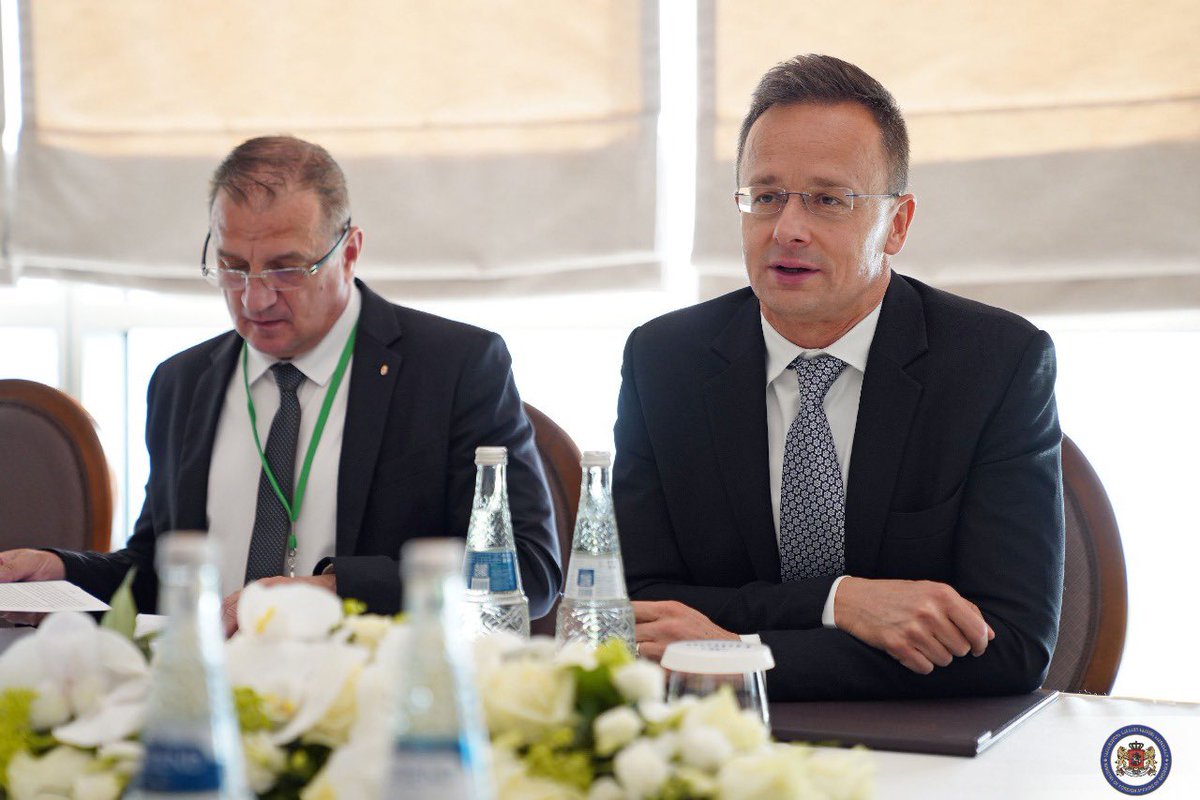 Great to meet 🇭🇺 Foreign Minister <a href="/FM_Szijjarto/">Péter Szijjártó</a> today in Samarkand! We talked about strengthening our partnership and really appreciate Hungary’s steady support for Georgia’s European path.