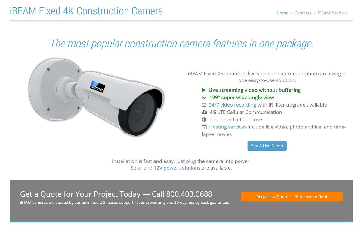 Our Fixed #4K #ConstructionCamera is our most popular and affordable camera to date.

Delivering live-streaming HD video, unlimited #4K #timelapse movies, and 24/7 accessible photo archives, it's built to withstand real-world job site conditions: buff.ly/OrQYxcg