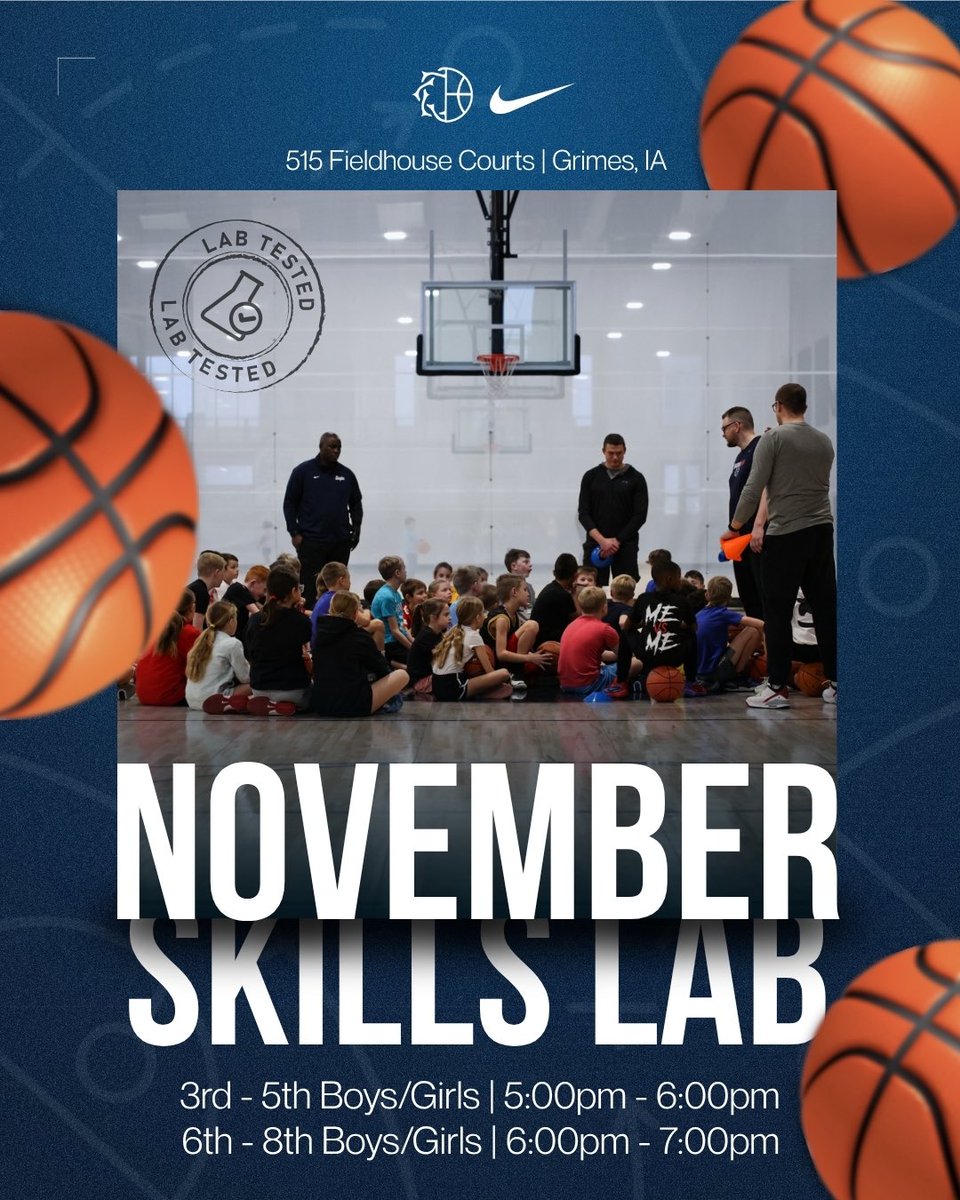 🧪We’re back with another November Skills Lab!
NOV. 4 | NOV. 11 | NOV. 18
3rd-8th Girls/Boys

No better time to get in the gym this fall and work on your game. Join us this November 4th, 11th, and 18th to work with the best in the game. Register now to secure your spot!

🔗