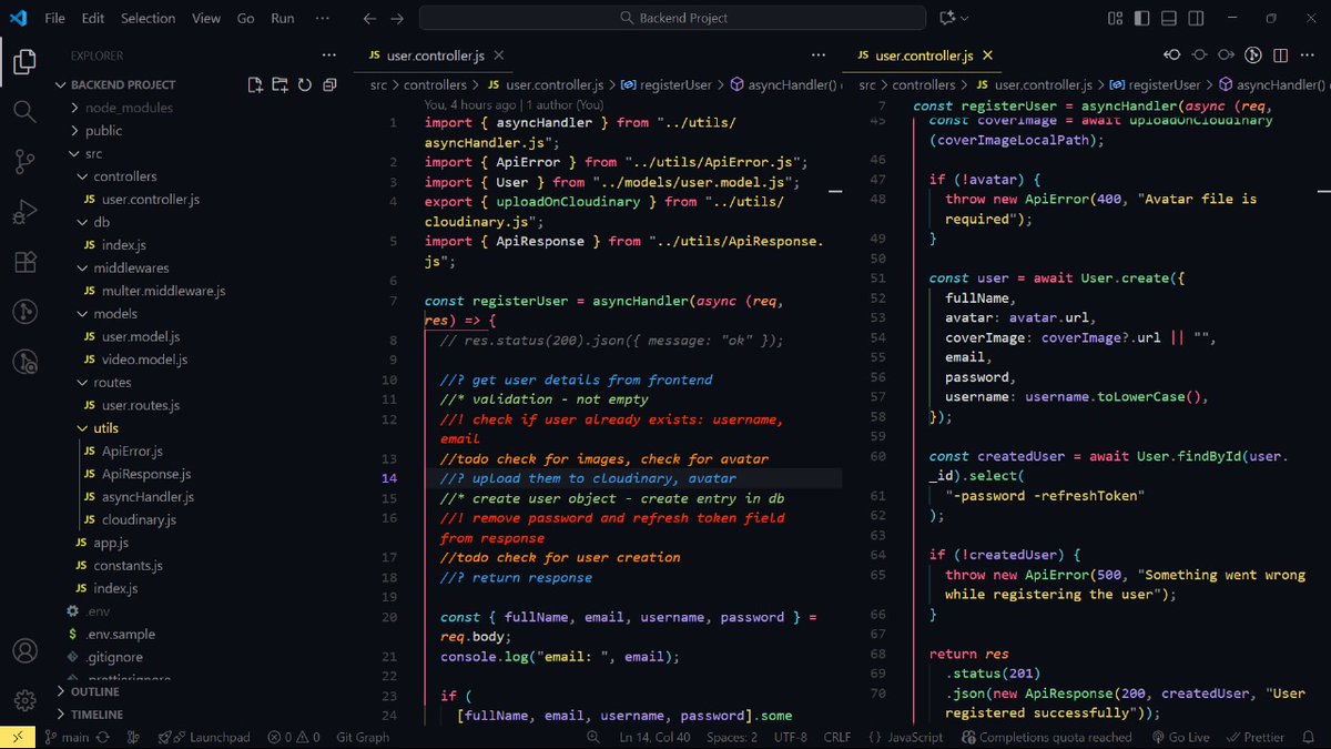 _vedansh_saini's tweet image. 🚀 Day 39/100 of #100DaysOfCode
✅ HTTP methods & headers
✅ Routes & Controllers
✅ Register controller & logic building in node.js
#NodeJS #buildinpublic #backend #WebDevelopment #letsconnect
