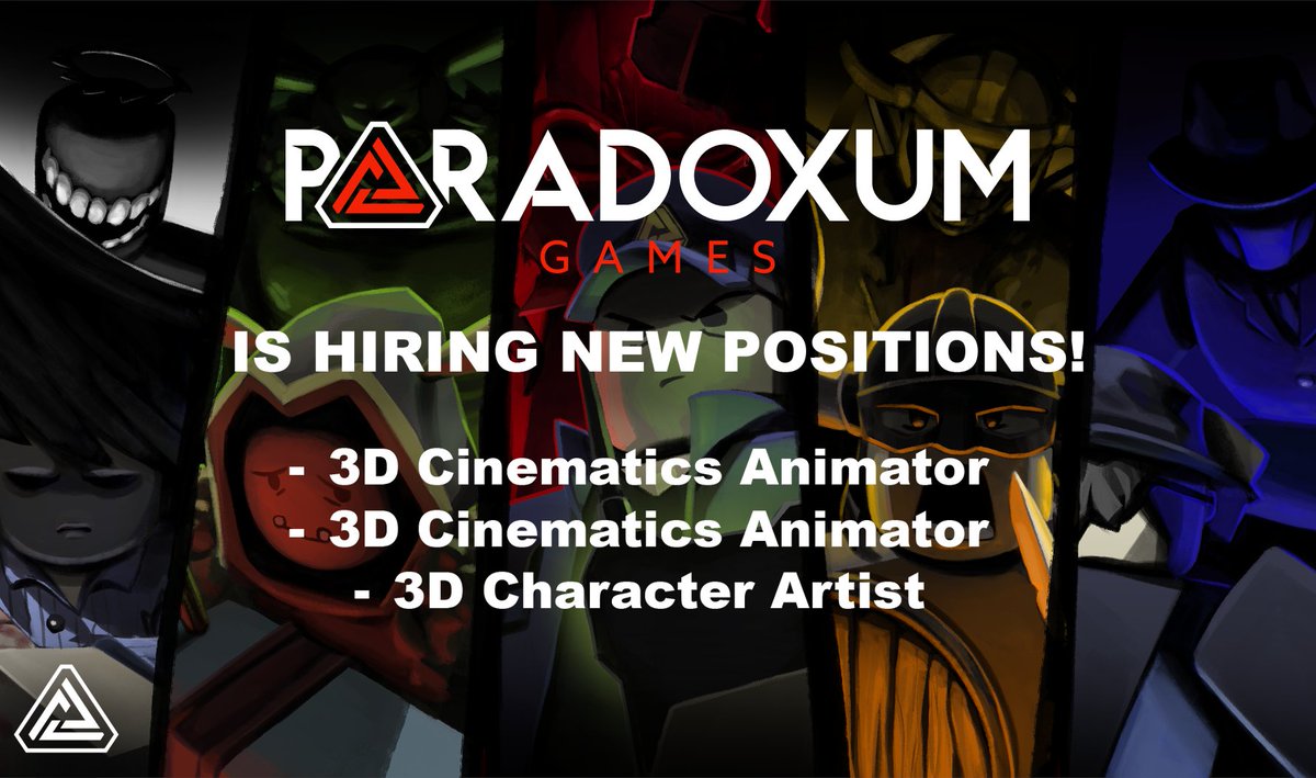 paradoxum_games's tweet image. 📢 Paradoxum Games is looking for a 3D Animators and a 3D Character Artist!
3D Cinematic Animator (Contractor)
3D Animator (Contractor)
3D Character Artist (Contractor)
📨 Email careers@paradoxum.gg if you are interested or apply at
jobs.paradoxum.gg