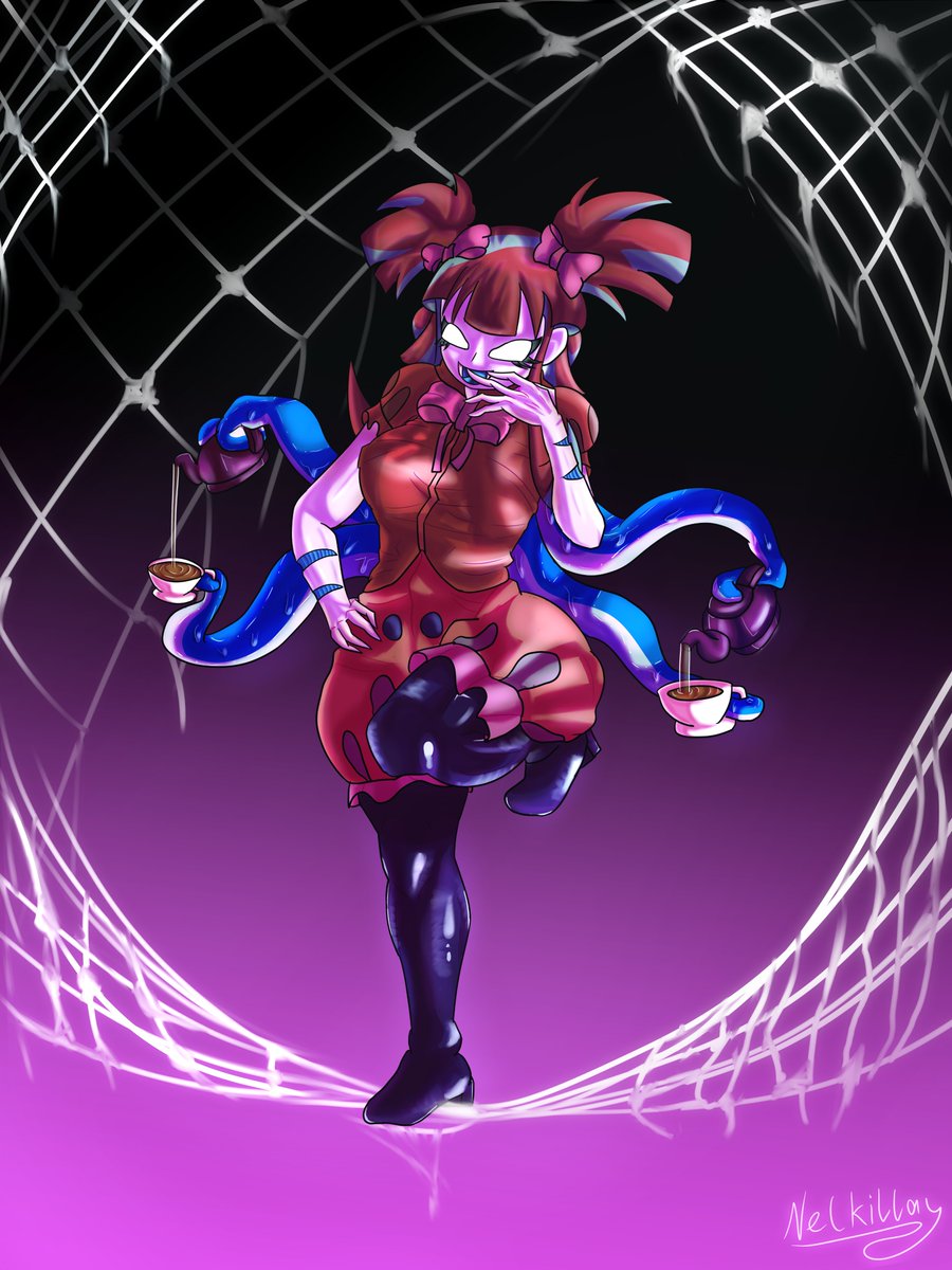 nelkillay's tweet image. Series of Halloween Art (Limu Сostumes) 2/2 🎃 
Limu as Muffet (+alt) 🕷️🕸️ 
🎃💜Happy Halloween!💜🎃
#limulady #fnflimu #limu #latenightcitytales #Muffet #Undertale