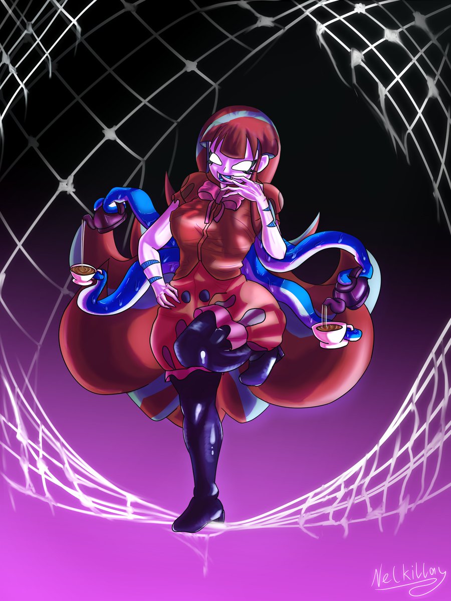 nelkillay's tweet image. Series of Halloween Art (Limu Сostumes) 2/2 🎃 
Limu as Muffet (+alt) 🕷️🕸️ 
🎃💜Happy Halloween!💜🎃
#limulady #fnflimu #limu #latenightcitytales #Muffet #Undertale