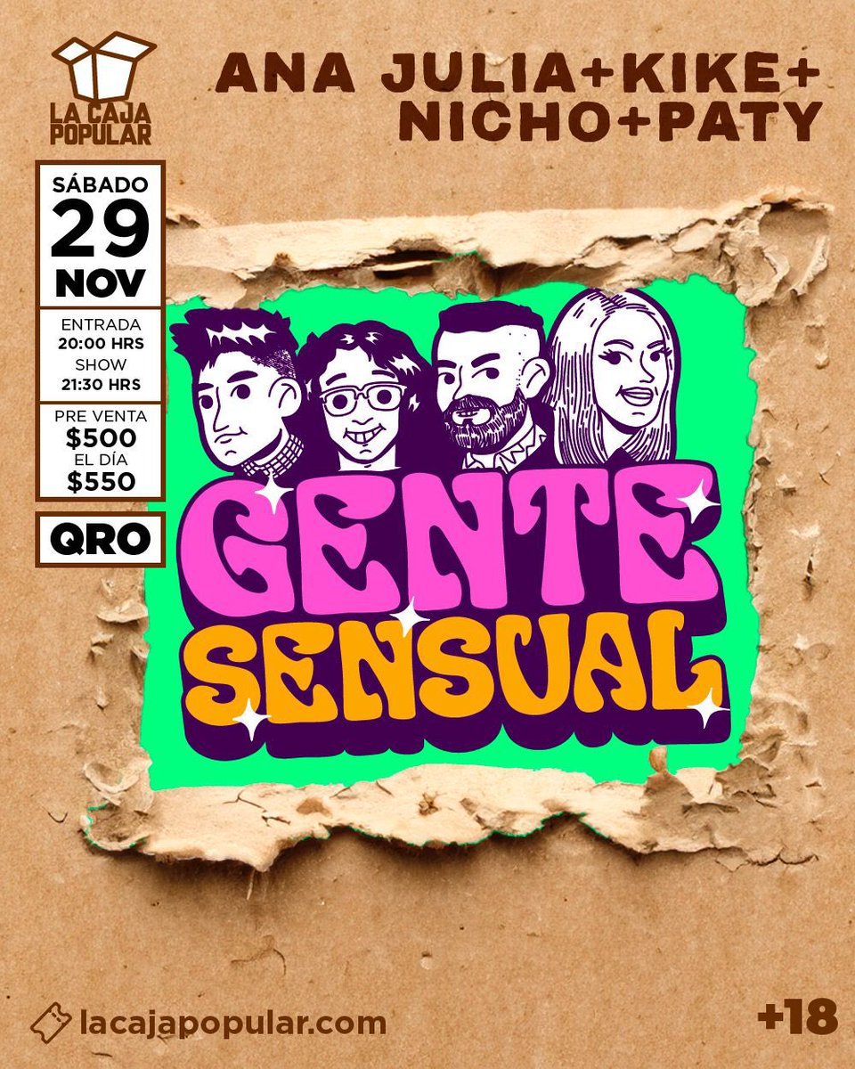 GenteSensual's tweet photo. ATENCIÓN : 
GENTE SENSUAL DE #Querétaro estáis felices de llegar a @lacajapopular con nuestro show completo, standup + consultorio en vivo. De las pocas presentaciones que tendremos este año, ¿Nos acompañan? Ahí les vemos!!!
Compra tus boletos aquí:

https://t.co/j8lCaOi2he https://t.co/sqqadHvvEK