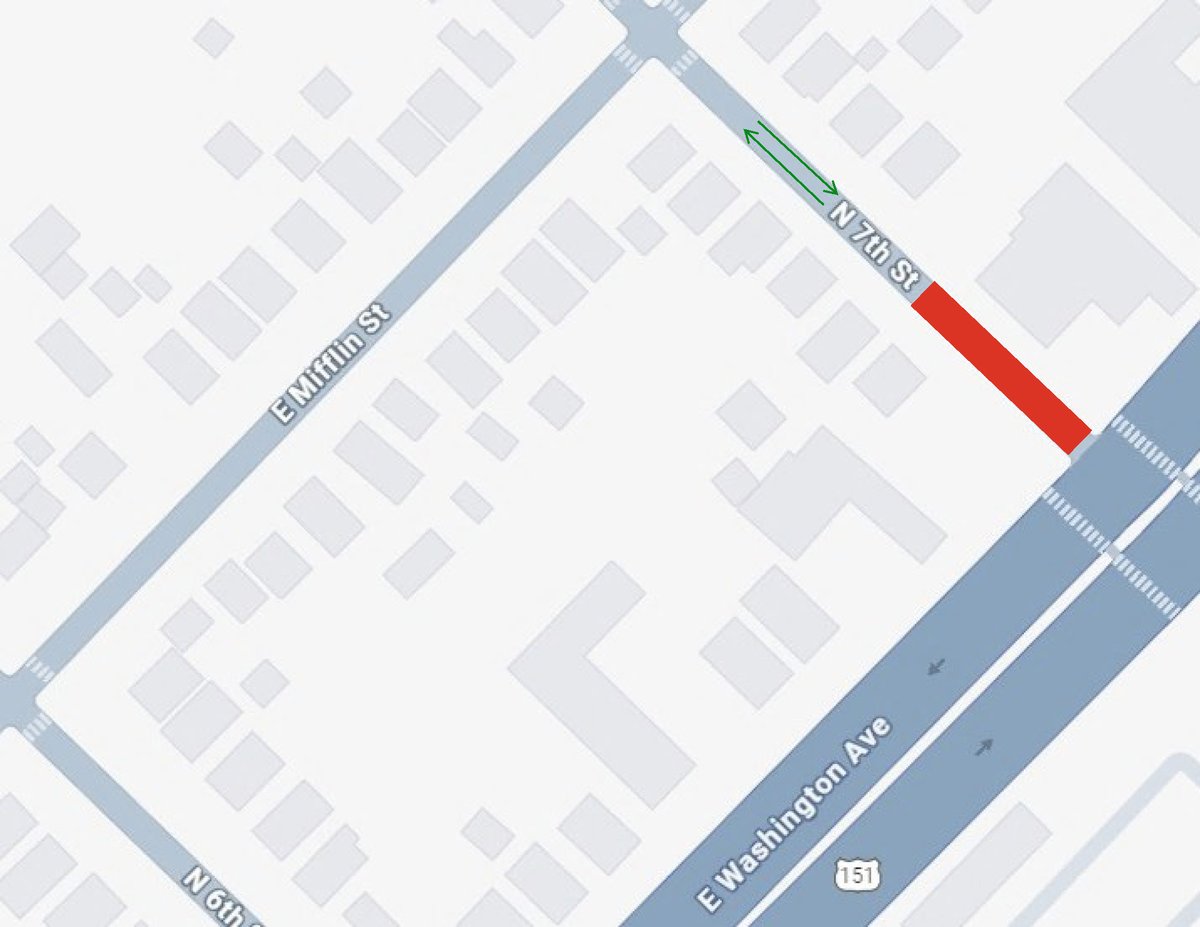 From Monday, November 3 until Friday, November 7, RG Huston will close N 7th Street, between E Washington Avenue and E Mifflin Street, for utility installation.

Local access will be maintained via two-way traffic from E Mifflin Street.