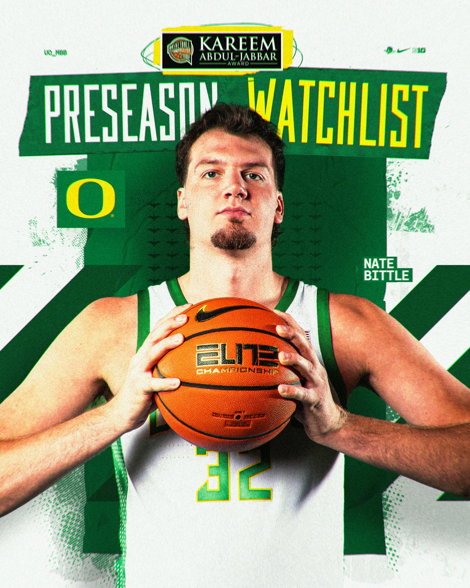 OregonMBB's tweet photo. Making his presence known. 

Nate Bittle enters the season on the @hoophallu Kareem Abdul-Jabbar Award watch list. #GoDucks https://t.co/U1LUbQWi9b