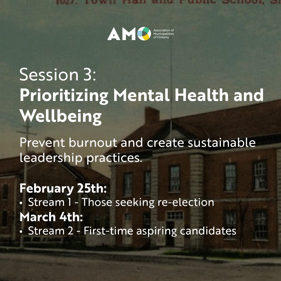 AMOPolicy's tweet photo. The third session in this series covers how to prioritize your mental health and wellbeing to prevent burnout by creating sustainable leadership practices.
Links to register in the comments.
#Leadership #FreeWorkshops #OnPoli #OnMuni https://t.co/IVEx9Gp4s8