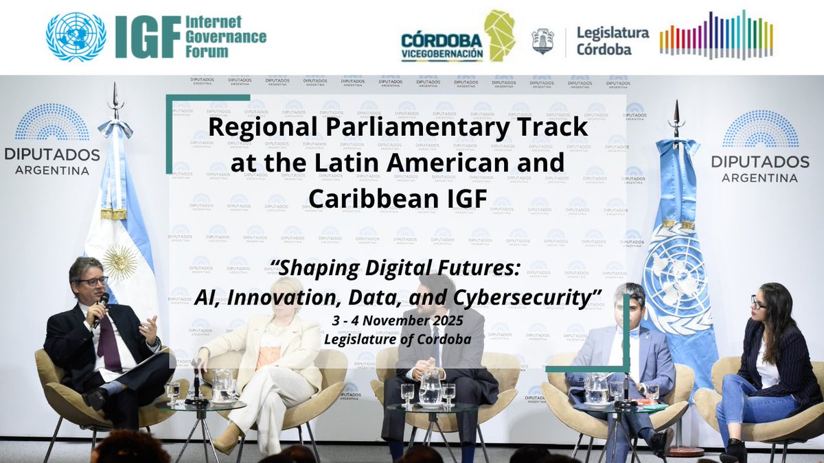intgovforum's tweet image. 🎯 Save the Date!

📍3–4 Nov 2025 | Córdoba, Argentina &amp;amp; Online

Join the Regional Parliamentary Track at #LACIGF2025  where legislators, technologists &amp;amp; civil society shape the region’s digital future.

🌐 Learn more &amp;amp; follow updates: intgovforum.org/en/content/par…