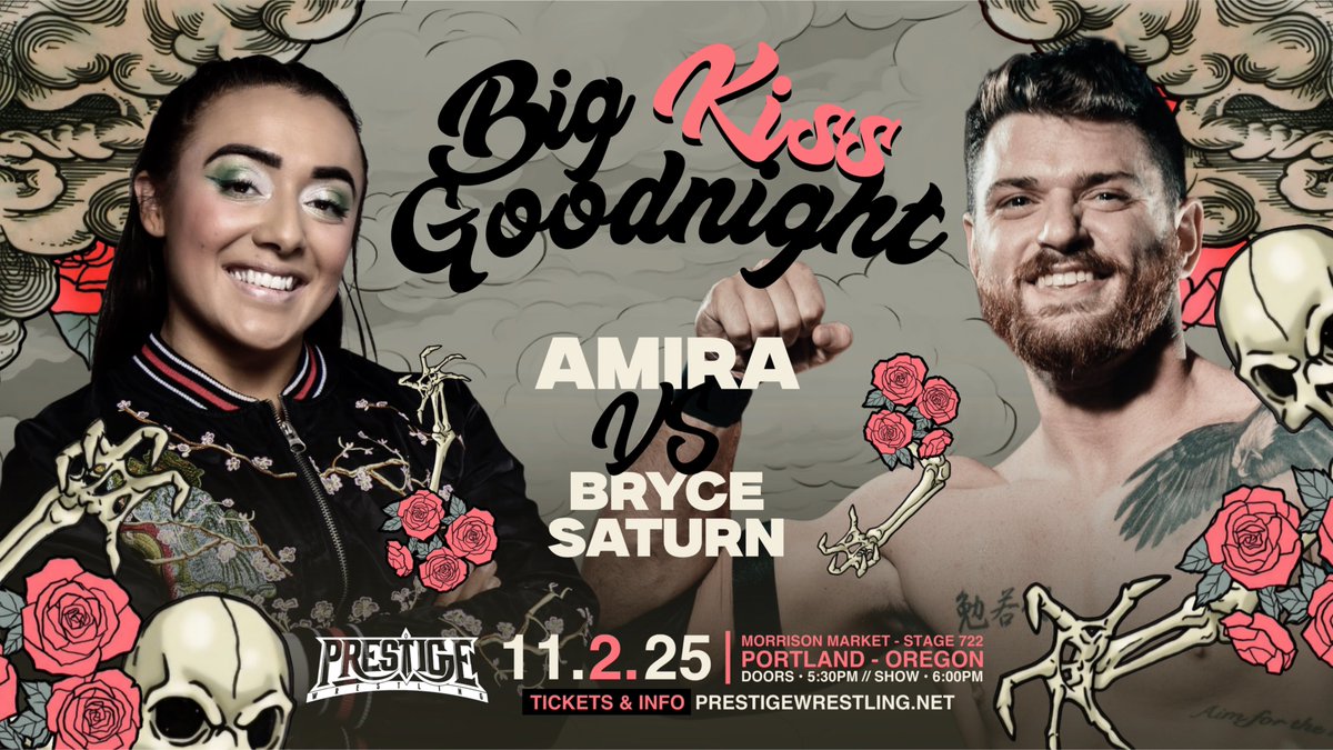 🚨 BREAKING NEWS 🚨

Due to reasons beyond our control Ricky South will not be wrestling this Sunday.

AMIRA will now face the debuting Bryce Saturn at Big Kiss Goodnight!

Get tickets NOW - 15% off all seats ends tonight.

Link: eventbrite.com/e/prestige-wre…