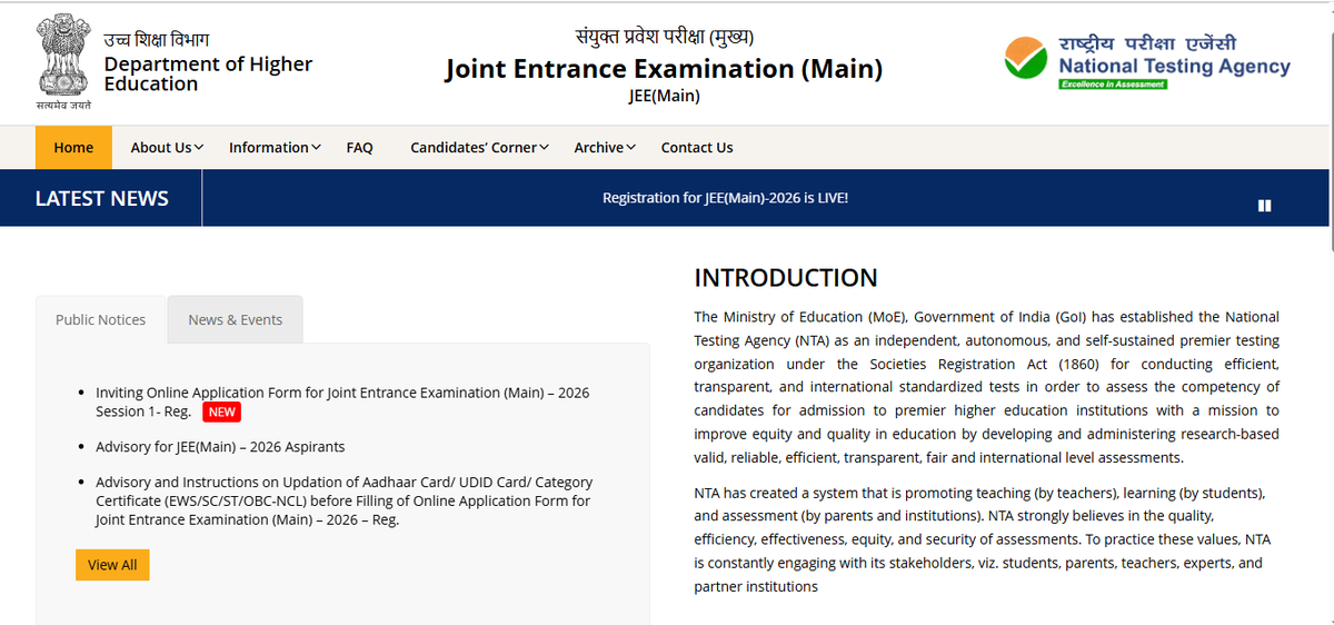 TimesNowCareers's tweet image. JEE Main 2026 Registration Link is Now Active! Check all important dates here.  

#JEEMAINS #JEE #nta 

timesnownews.com/education/jee-…