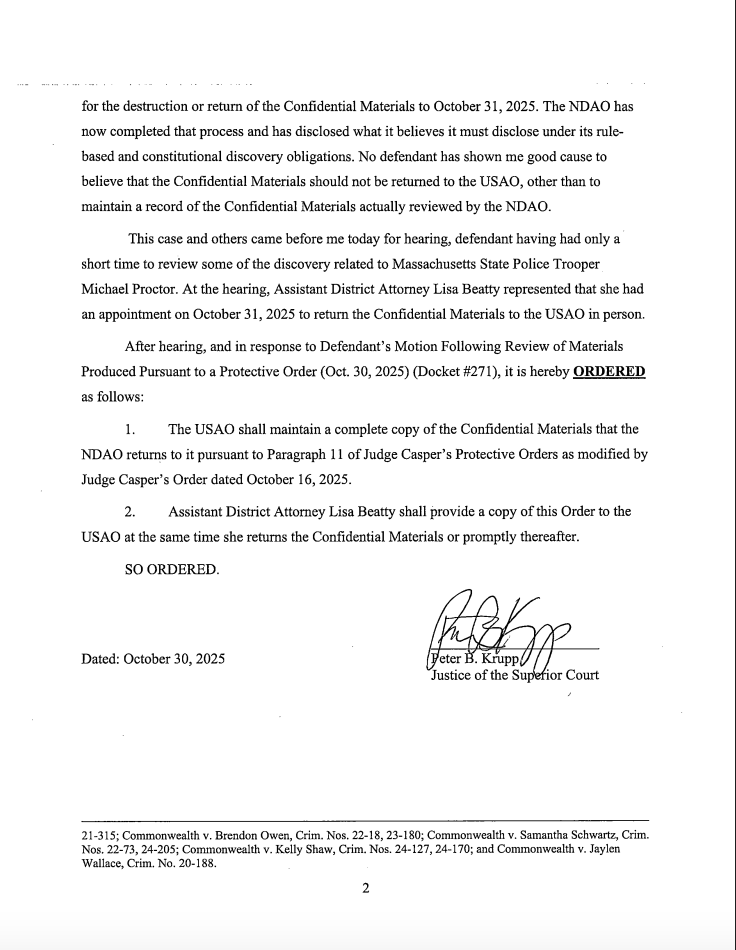 CW v. Brian Walshe 

NEW: #273 
Order re: USAO to maintain complete copy of confidential materials returned by the NCDAO 

....look at all those cases!! 👀