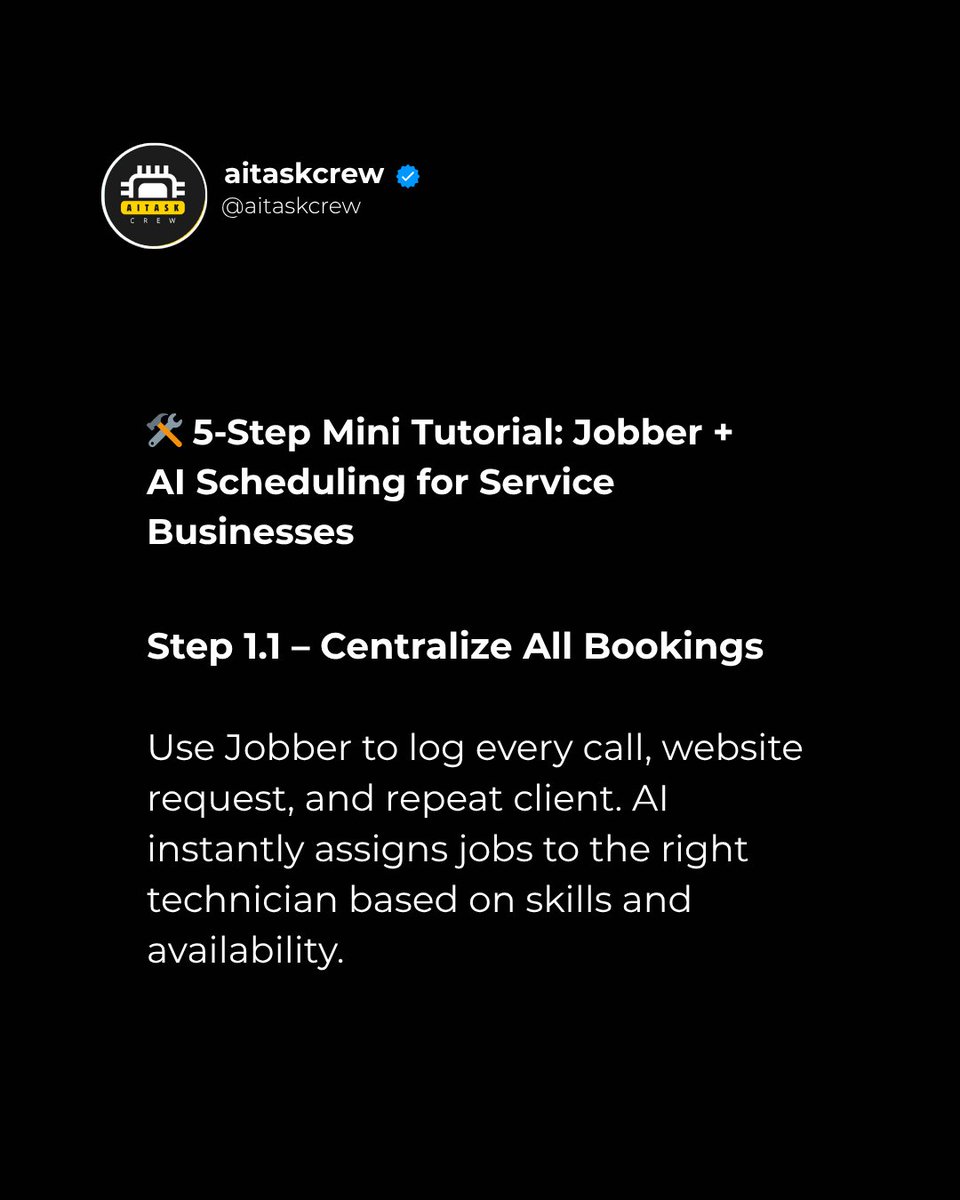 aitaskcrew's tweet image. 👉 Tell us if you&apos;ve implemented it and how it went!

#AIforBusiness #JobberAI #ServiceAutomation #OperationalProductivity #MaintenanceCompanies #BusinessEfficiency #SmartManagement #DigitalTransformation