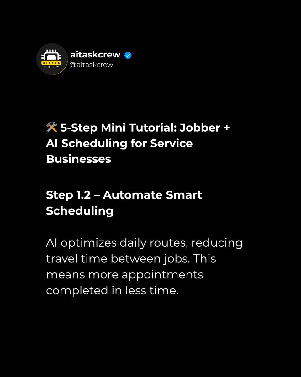 aitaskcrew's tweet image. 👉 Tell us if you&apos;ve implemented it and how it went!

#AIforBusiness #JobberAI #ServiceAutomation #OperationalProductivity #MaintenanceCompanies #BusinessEfficiency #SmartManagement #DigitalTransformation