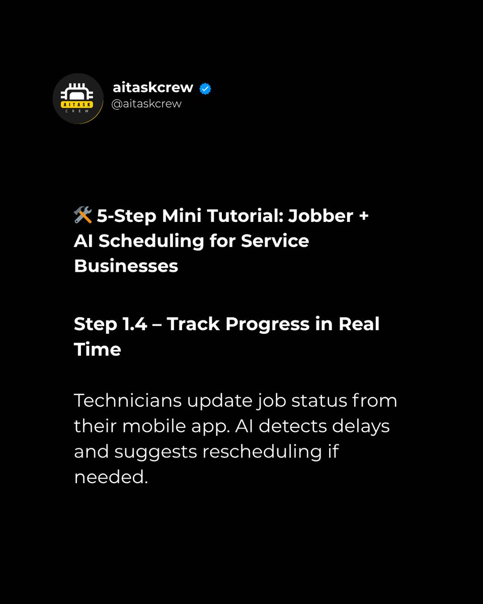 aitaskcrew's tweet image. 👉 Tell us if you&apos;ve implemented it and how it went!

#AIforBusiness #JobberAI #ServiceAutomation #OperationalProductivity #MaintenanceCompanies #BusinessEfficiency #SmartManagement #DigitalTransformation