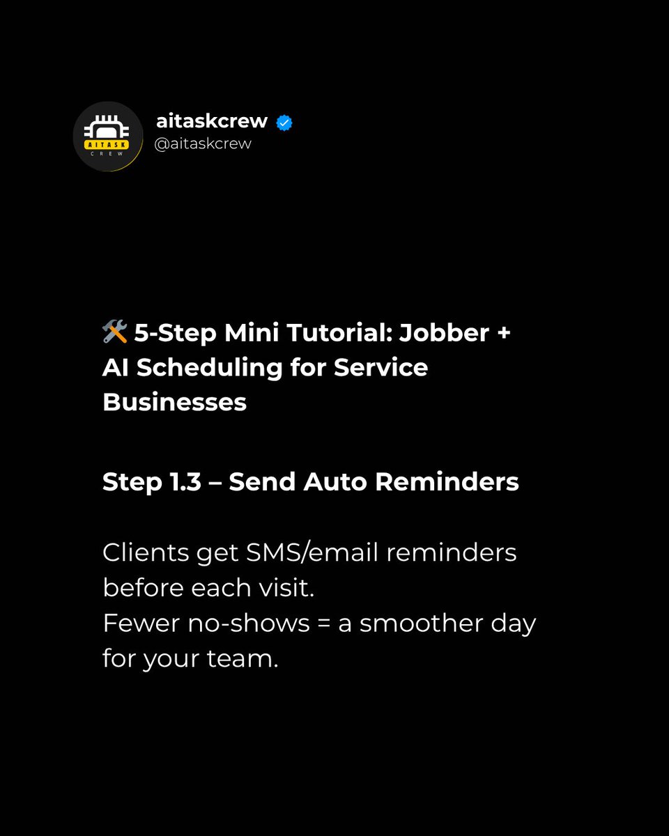 aitaskcrew's tweet image. 👉 Tell us if you&apos;ve implemented it and how it went!

#AIforBusiness #JobberAI #ServiceAutomation #OperationalProductivity #MaintenanceCompanies #BusinessEfficiency #SmartManagement #DigitalTransformation
