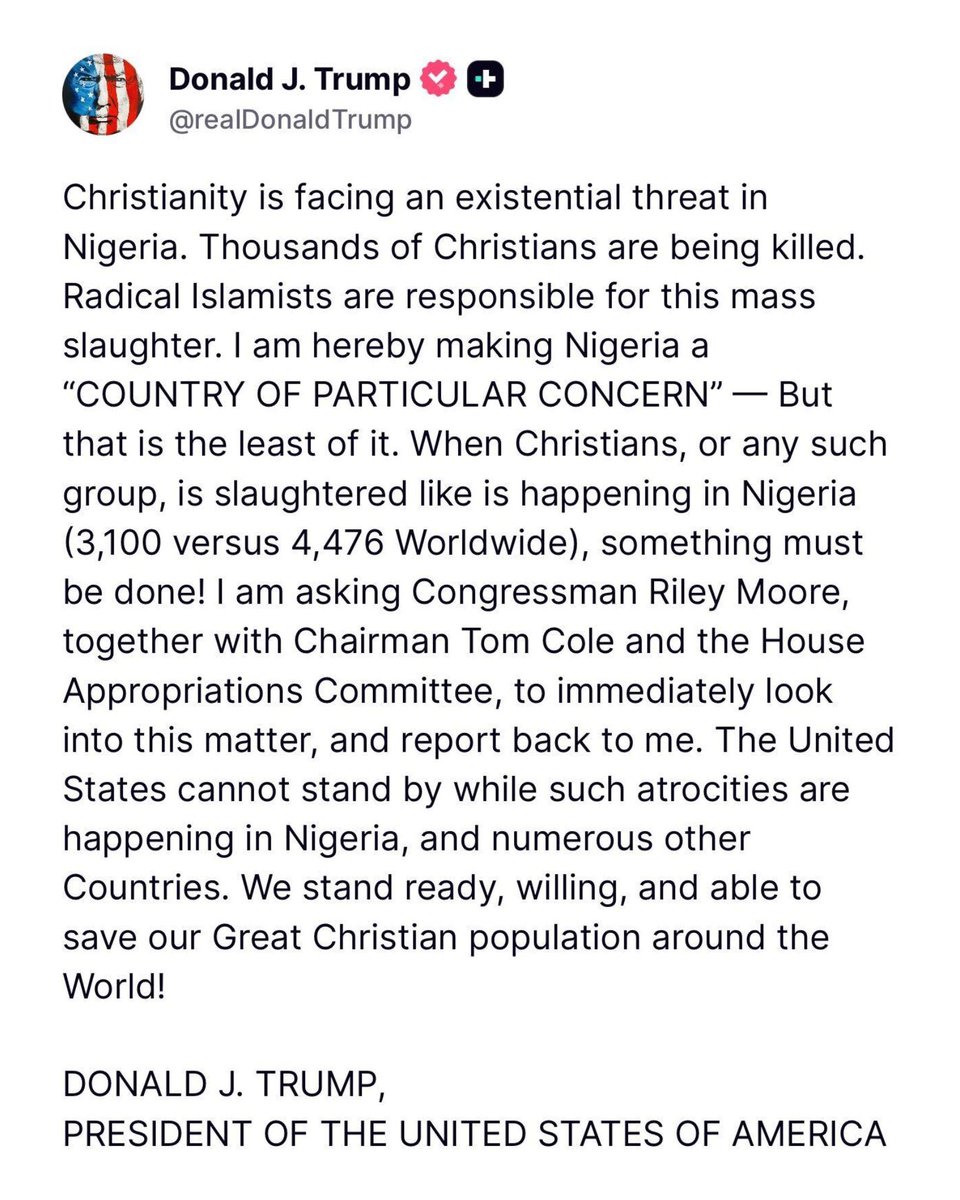 The leftist mainstream media does not like to report on Nigerian Christians being slaughtered by Islamic evil because the Democrat party sides with Islam.

President Trump cares about Christians worldwide and the threat that we have from the enemy. 🙏
