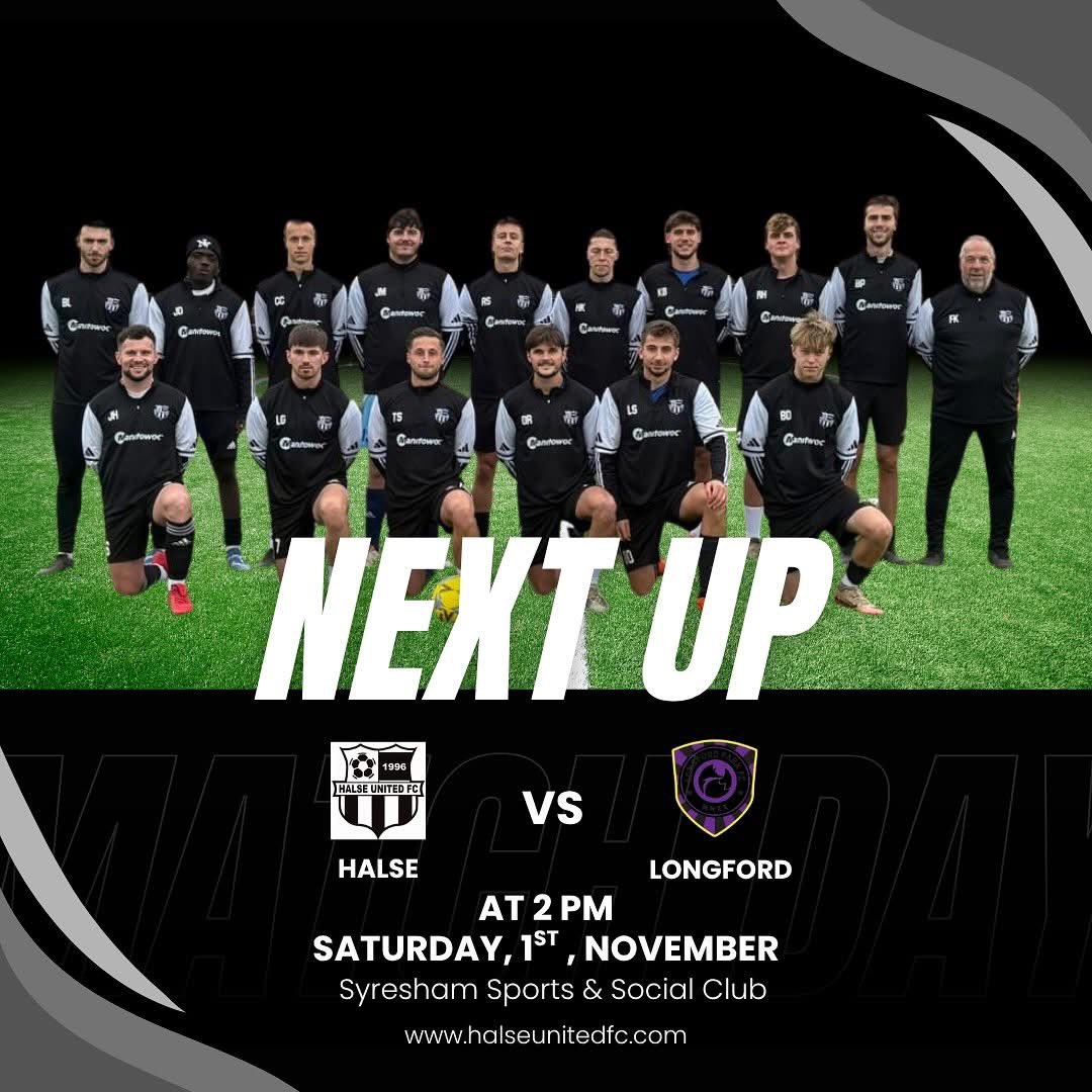 The lads are at home facing <a href="/LongfordParkFC/">Longford Park Football Club</a> in the first league meeting between the sides

Both teams will be battling it out for 3 points!

Details below:
🆚 <a href="/LongfordParkFC/">Longford Park Football Club</a> 
⏰ 2pm KO
🏟️ <a href="/SyreshamSports/">Syresham Sports</a> NN13 5HA
🏆 <a href="/OxonSeniorL/">Oxfordshire Senior League</a>

Come along and support the lads⚽️
#UpTheHalse⬛️⬜️