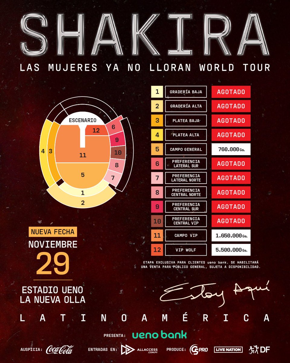 Cada momento es un pasito más cerca de ella, nuestra 🐺𝐒𝐇𝐀𝐊𝐈𝐑𝐀, ¡Cómo estamos VIBRANDO YA ese conciertazo‼️

¿Cómo lo están esperando ustedes?

🏟️ Estadio ueno La Nueva Olla
🗓️ 28 AGOTADO y 29 de noviembre - ÚLTIMAS ENTRADAS🔥 en <a href="/allaccesspy/">All Access Paraguay</a> por medio de la web 👉