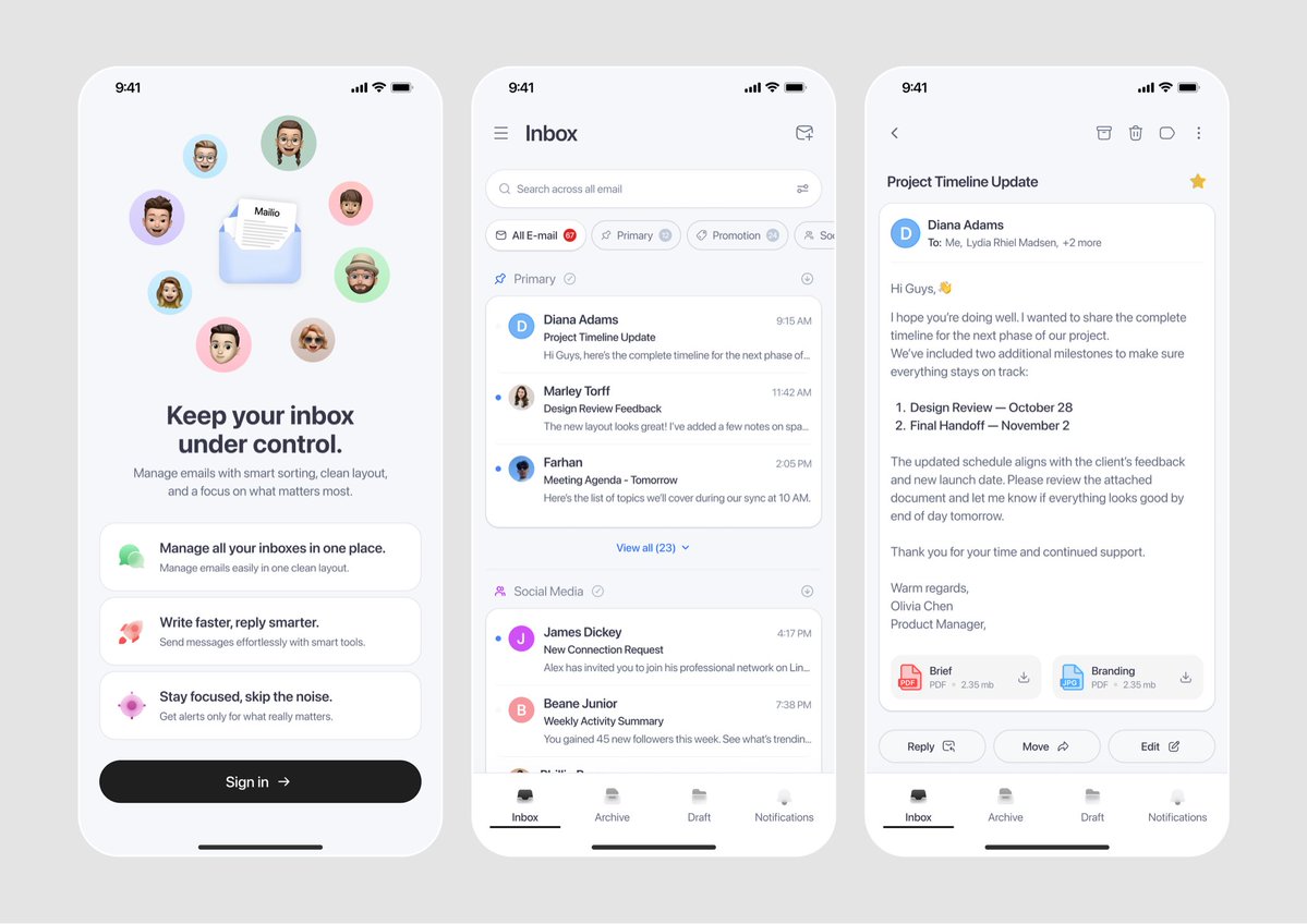 satyaa's tweet image. Email app we designed recently 📨