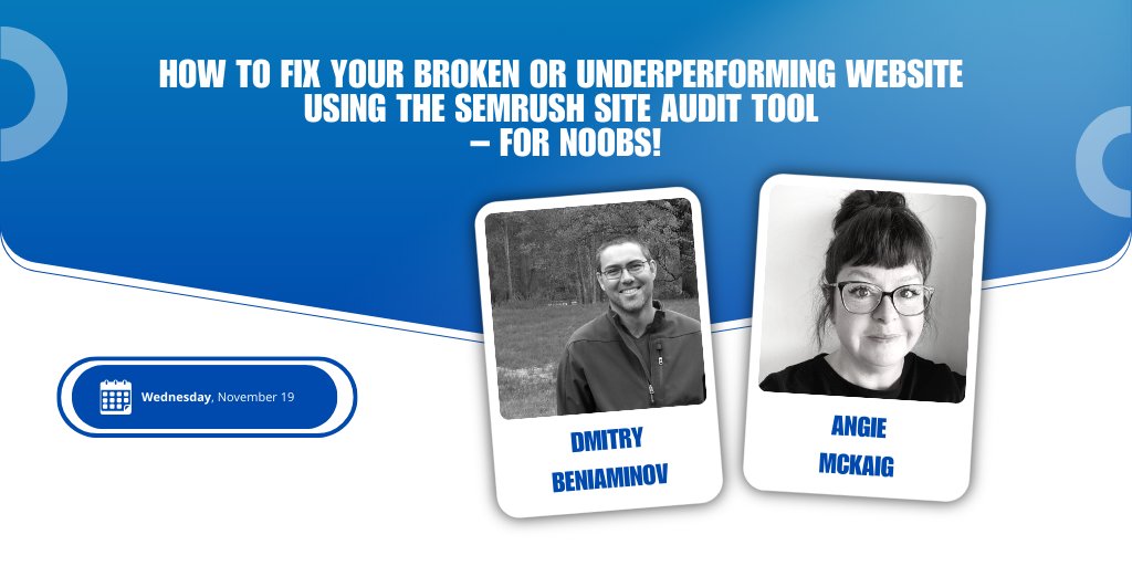 HOW TO FIX YOUR BROKEN OR UNDERPERFORMING WEBSITE USING THE SEMRUSH SITE AUDIT TOOL -- FOR NOOBS!
Join us Nov 19 with Dmitry Beniaminov and Angie McKaig. Register today!
tinyurl.com/5n7dnhph
#StrategiesforCanadianMagazines
<a href="/albertamags/">Alberta Magazine Publishers Association</a> <a href="/beniaminov/">Dmitry Beniaminov</a> <a href="/joyce_byrne/">The Byrneinator</a>
#MagsBCMembers