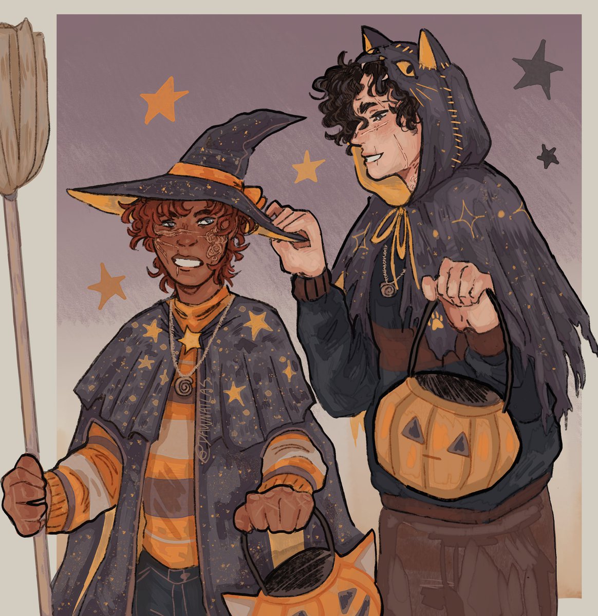 dawnatlas_'s tweet image. happy halloween!! witch neil and his cat familiar jean redraw from last year&apos;s hallowjeaneil  👻  #aftg #tsc