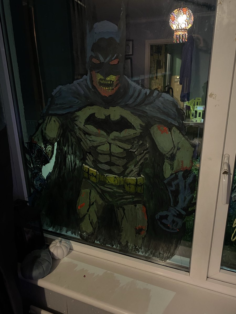 elvisshield1's tweet photo. This years Halloween effort, no carving this year just painting. #Halloween #Marvel #DC #Zombie #MarvelRivals #painting #pumpkins #windowart https://t.co/6DvLb6TlFl