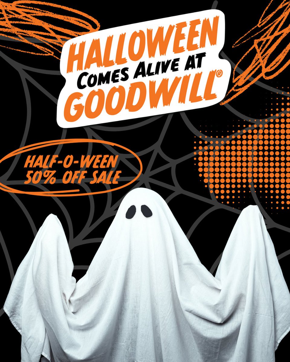 Trick or Treat? Half-O-Ween is here! 👻
From Nov 1–7, enjoy 50% off all Halloween orange tags at your local Goodwill. Don’t miss your chance to snag last-minute costumes, decor, and spooky finds before they disappear! 
#GoodwillNJ #GoodwillPhilly #HalfOWeen #GoodDealsDoGood