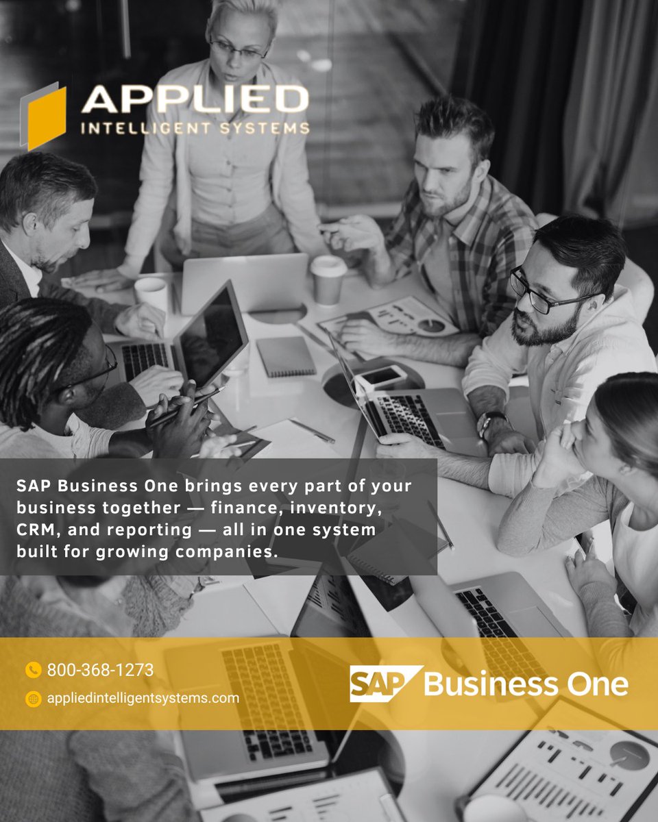 SAP Business One brings every part of your business together — finance, inventory, CRM, and reporting — all in one system built for growing companies.

Less chaos. More clarity.

That’s the power of integration.
#SAPBusinessOne #BusinessGrowth #AppliedIntelligentSystems