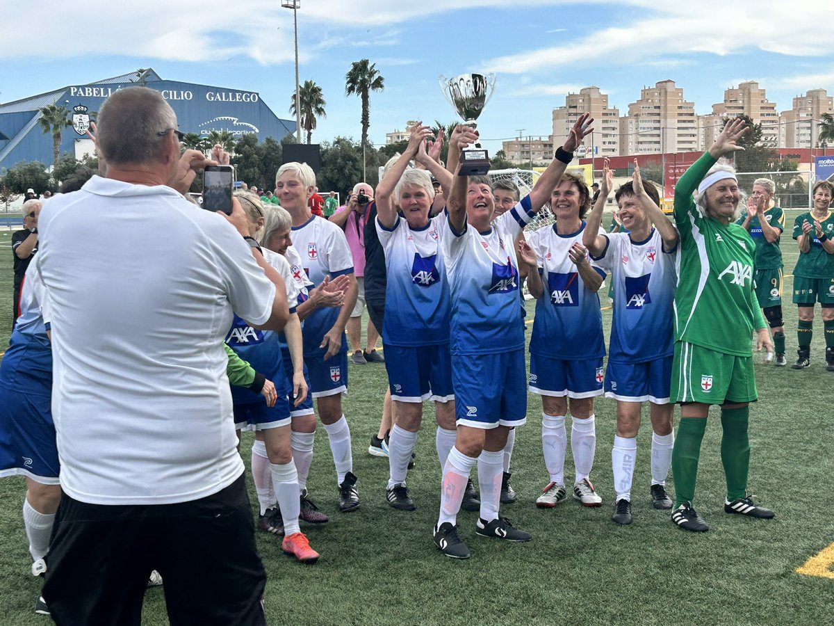 BirminghamWFC's tweet photo. Englands 🏴women’s 60s win 6-1 in the final of the #worldnationscup #fiwfa @thewfauk #womenswalkingfootball #over60 https://t.co/rHVoZ6SnK5
