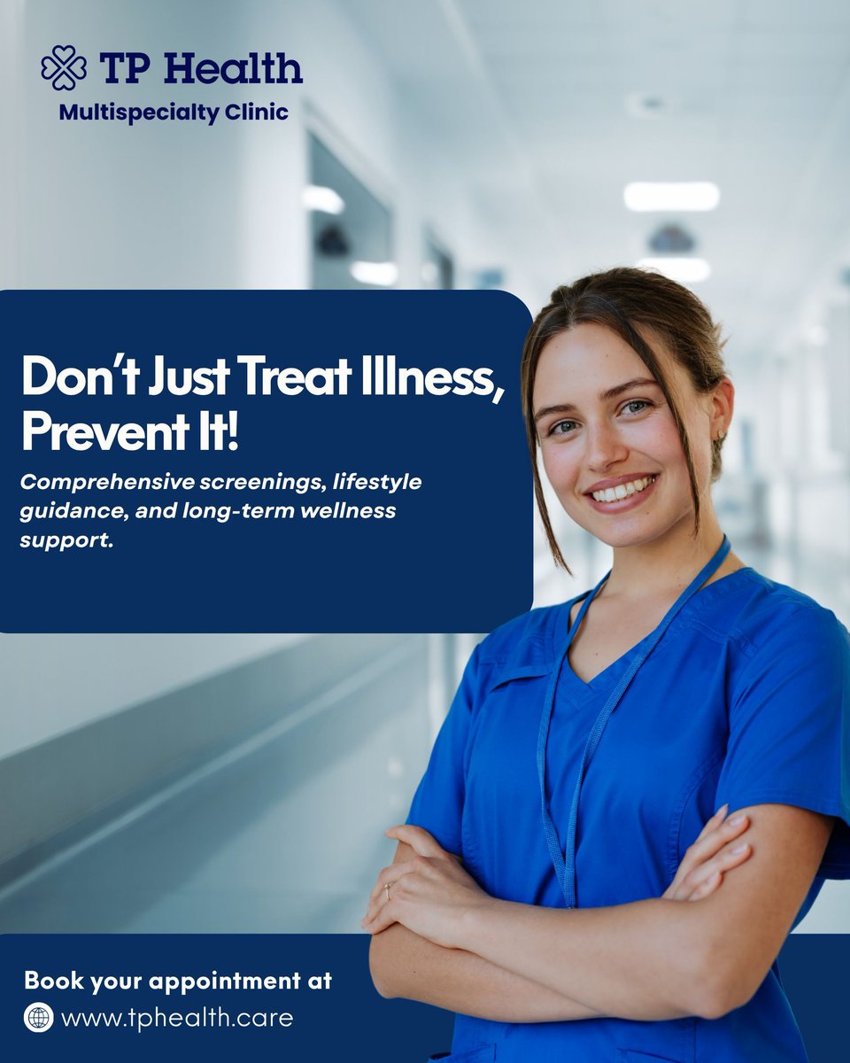 TphealthC's tweet image. Don’t Just Treat Illness, Prevent It! 🌿
Comprehensive screenings, lifestyle guidance, and long-term wellness support to keep you thriving.

Same Day Appointment Available at tphealth.care

#PreventiveCare #WellnessProgram #HealthScreening #LifestyleMedicine #TPHealth