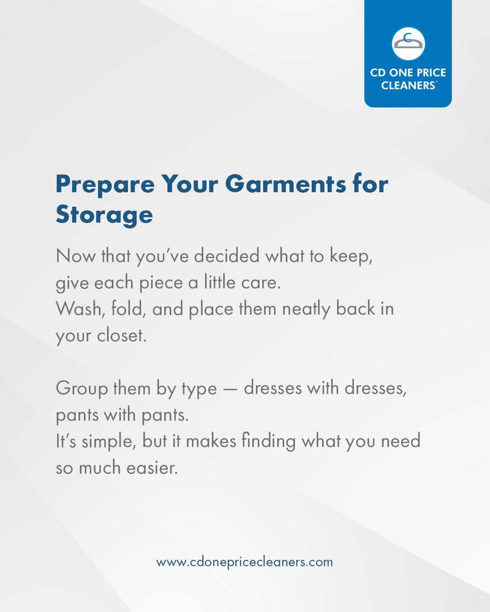 CDOnePrice's tweet image. Your closet isn’t just a space — it’s a collection of stories.
Some clothes remind you of who you were.
Others are ready for who you’re becoming.

Start fresh: declutter, care, and organize.
Wash, fold, hang — give every piece the attention it deserves.

#CDOnePriceCleaners
