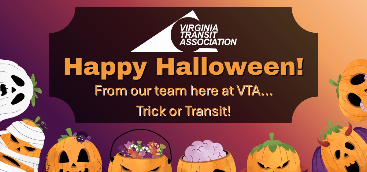 VaTransitAssoc's tweet image. Trick or Transit! 👻🚐 Have a very spooky Halloween from our team at VTA!