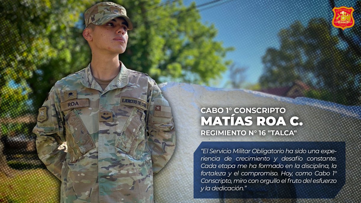 Ejercito_Chile's tweet image. Detrás de cada uniforme hay una historia de esfuerzo y dedicación que nos llena de orgullo. 🫡
El ascenso del Cabo 1° Conscripto de Matías Roa es un ejemplo de la formación y el compromiso que se adquiere en el #ServicioMilitar.
#ÚneteAlEjército #EjércitoDeChile #SMO2026…