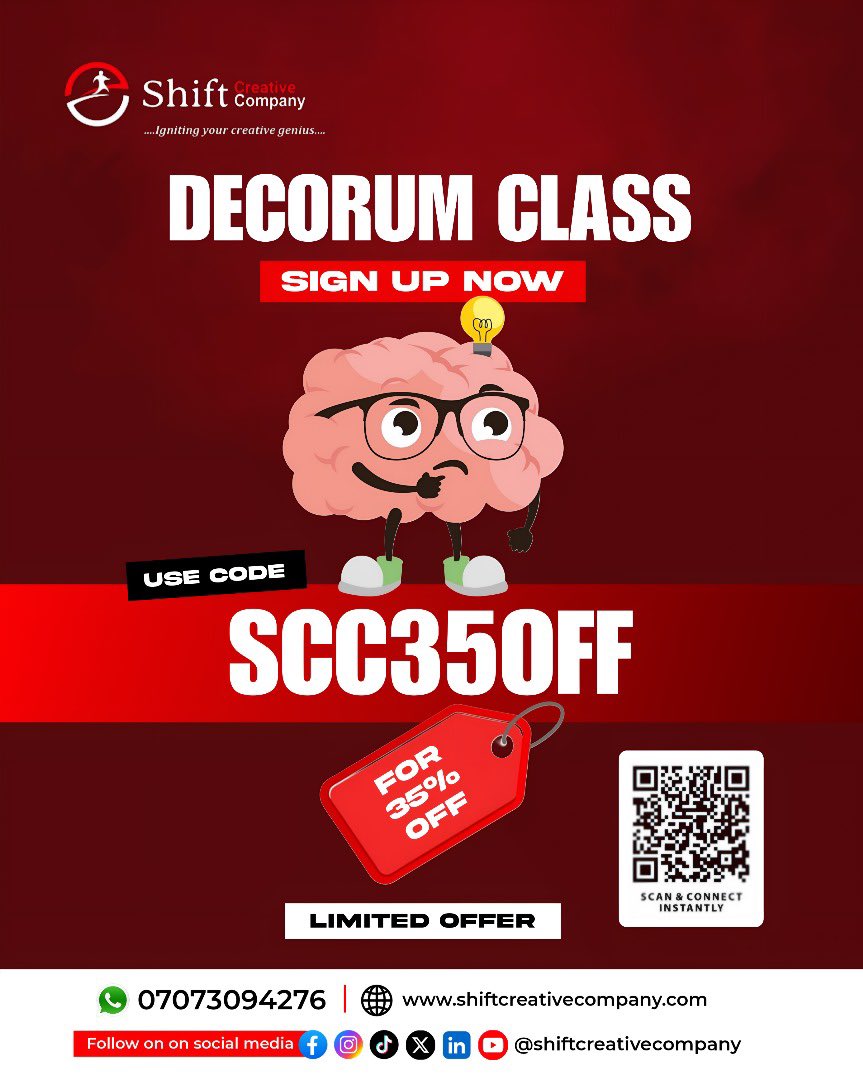 numberonetweep's tweet image. For someone like me that needed a strong discipline for my next level of career, mastering the #DecorumCourse can be very helpful and improve your growth as a perosn ✌️

Get a course today 🔗 shiftcreativecompany.com and Use code &quot;SCC35OFF&quot; for 35% off.