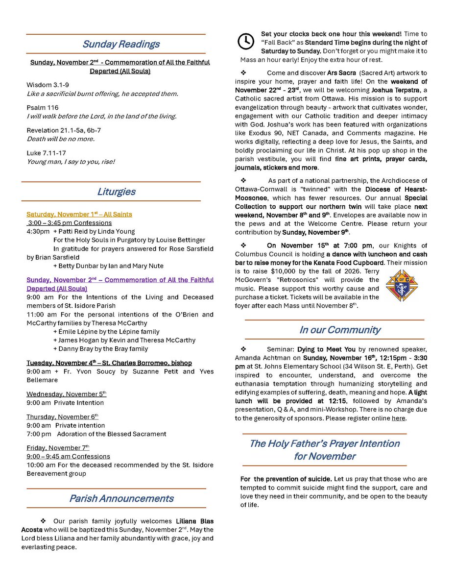 This Sunday, we will be commemorating All the Faithful Departed. "Eternal rest grant unto them, O Lord, and let the perpetual light shine upon them." Our weekly bulletin 📰 is below.