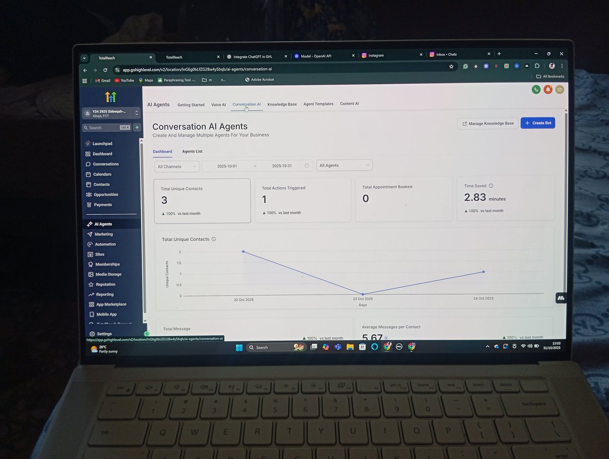 SideeqahD's tweet image. Working in #gohighlevel is making me feel Confident to work especially creating Agents/chatbots that simplifies everyday Tasks while you sleep. Imagine you close 4pm and your Ideal Clients comes to your website or page and the Chatbots Book the Appointment and make you money 💰