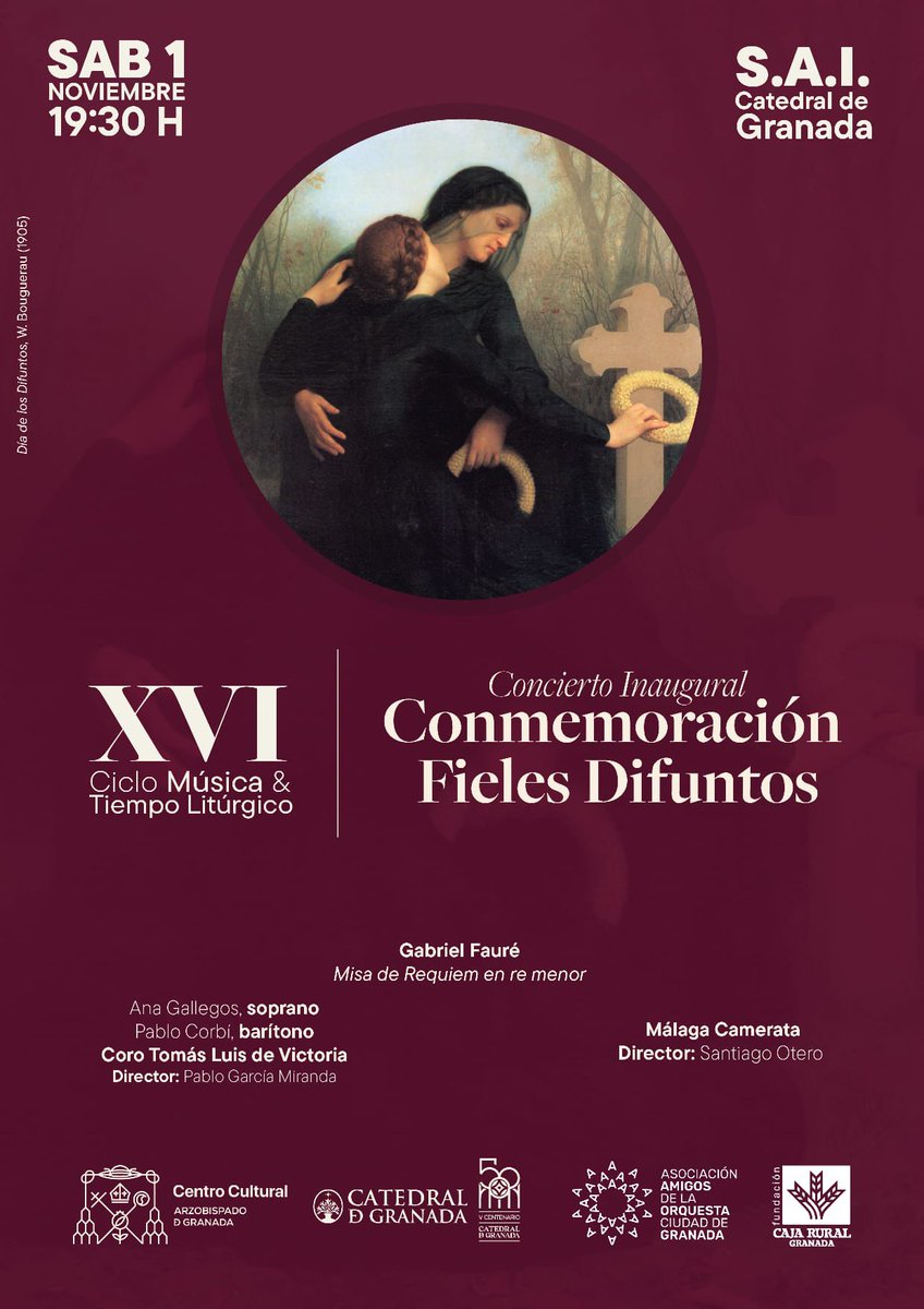 El próximo sábado inauguramos con el programa "Conmemoración de los fieles difuntos” el XVI ciclo de Música y Tiempo Litúrgico de la Catedral de Granada. Nos acompaña la <a href="/MalagaCamerata/">Málaga Camerata</a> bajo la dirección de <a href="/santiagojoterov/">Santiago J. Otero</a>. 

#fauré100años 
#catedraldegranada 
#Granada