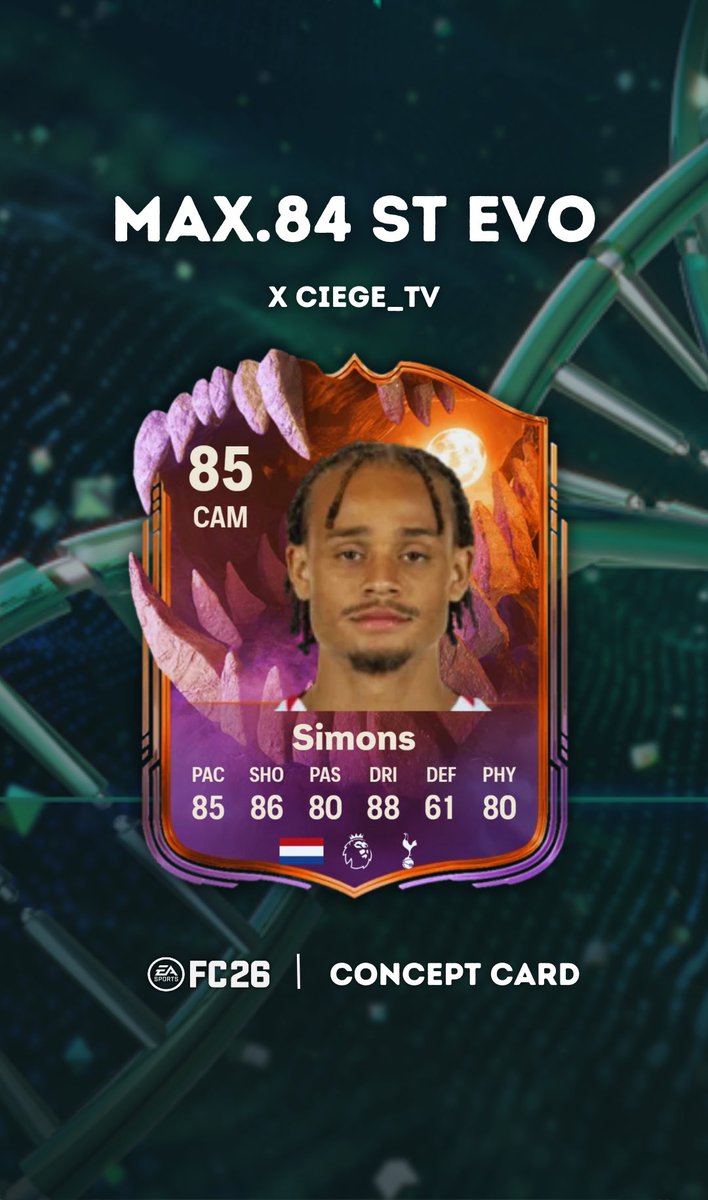 🚨FC26 NEWS

New evolution 🧬 coming very soon…👀 

Requirements:
• ✅ST Position
• ✅Max.84 Overall 
• ❌Can’t use Silver Stars Icon’s
• ❌Stats Requirements

Upgrades:
•✅stats boost 
•✅Low Driven &amp; enforcer 
•✅+4 ⭐️ SM 

Make sure to follow <a href="/CiegeTv/">Ciege_tv</a> 

#EAFC26