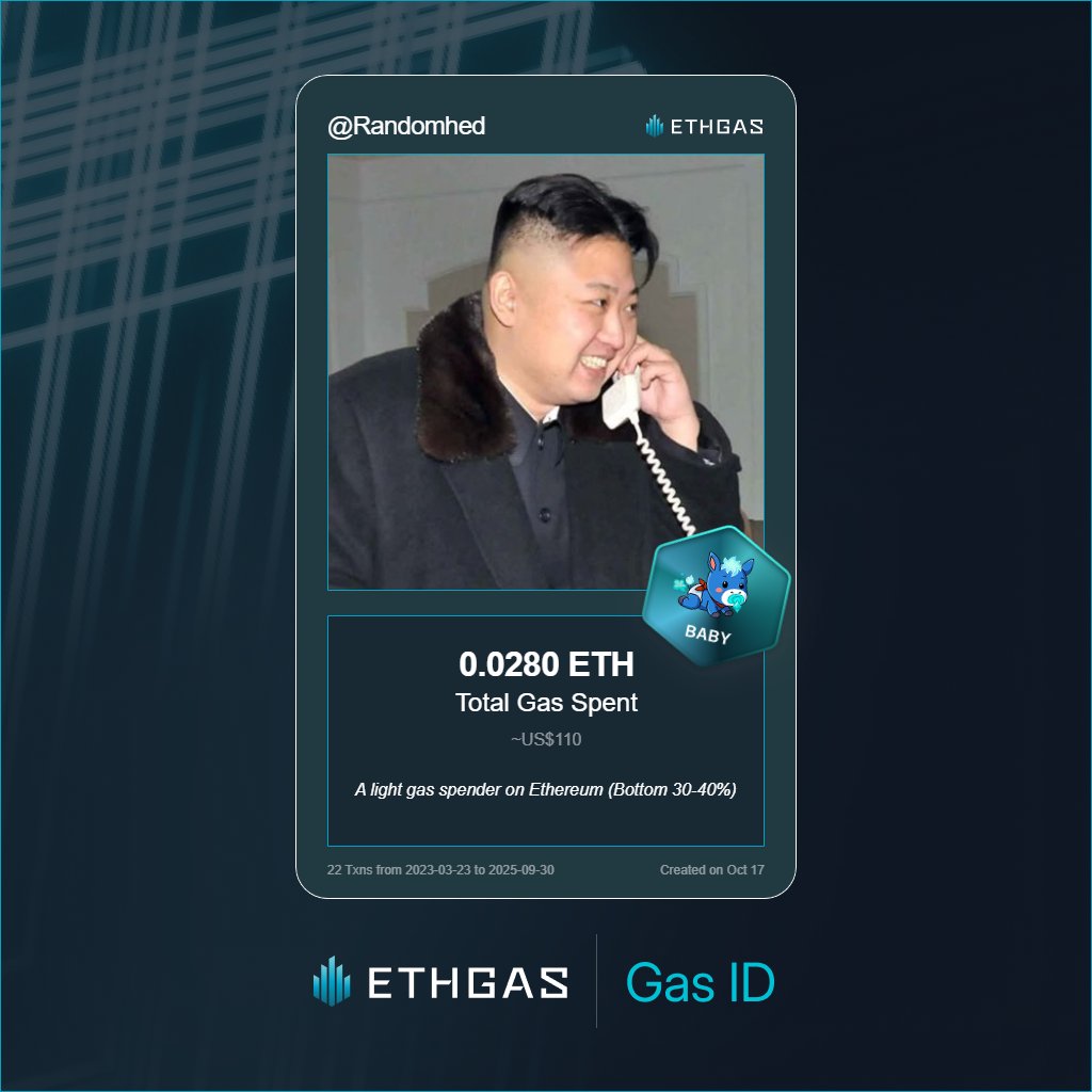 Randomhed's tweet image. Discovered my Gas ID via ETHGas - turning my gas spend into rewards 🫘

As a Baby Jack, I've spent 0.028 ETH on gas but earned 4 Beans back.

Get your Gas ID and Beans here: ethgas.com/community/gas-…