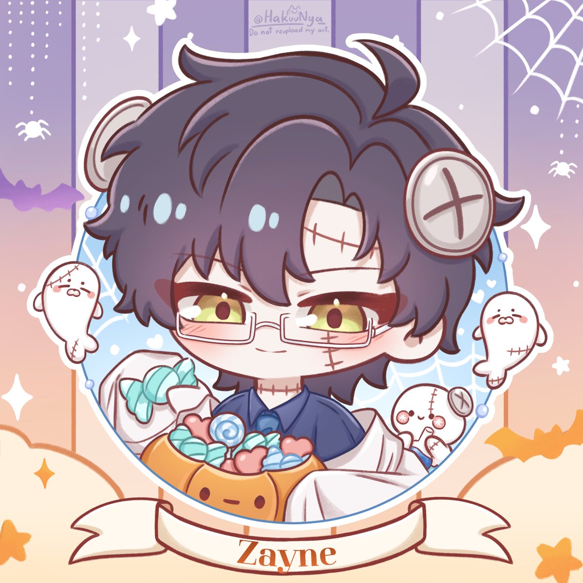 HakuuNya's tweet image. Trick or treat!🎃🍬🍭
#LoveandDeepspace #Xavier #Rafayel #Zayne #Sylus #Caleb