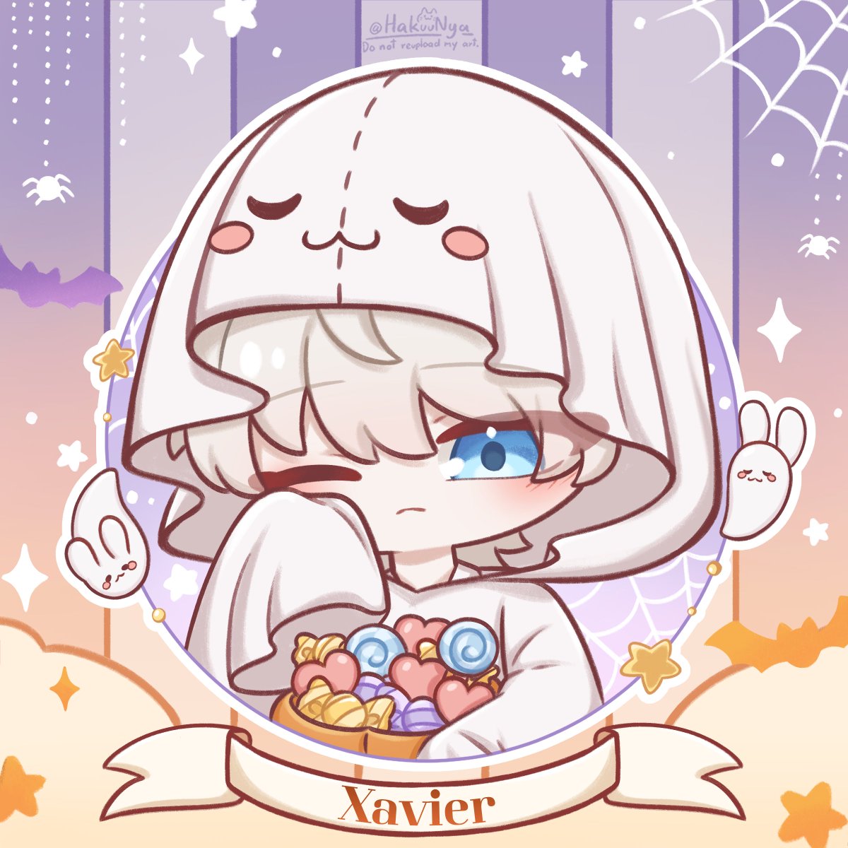 HakuuNya's tweet image. Trick or treat!🎃🍬🍭
#LoveandDeepspace #Xavier #Rafayel #Zayne #Sylus #Caleb