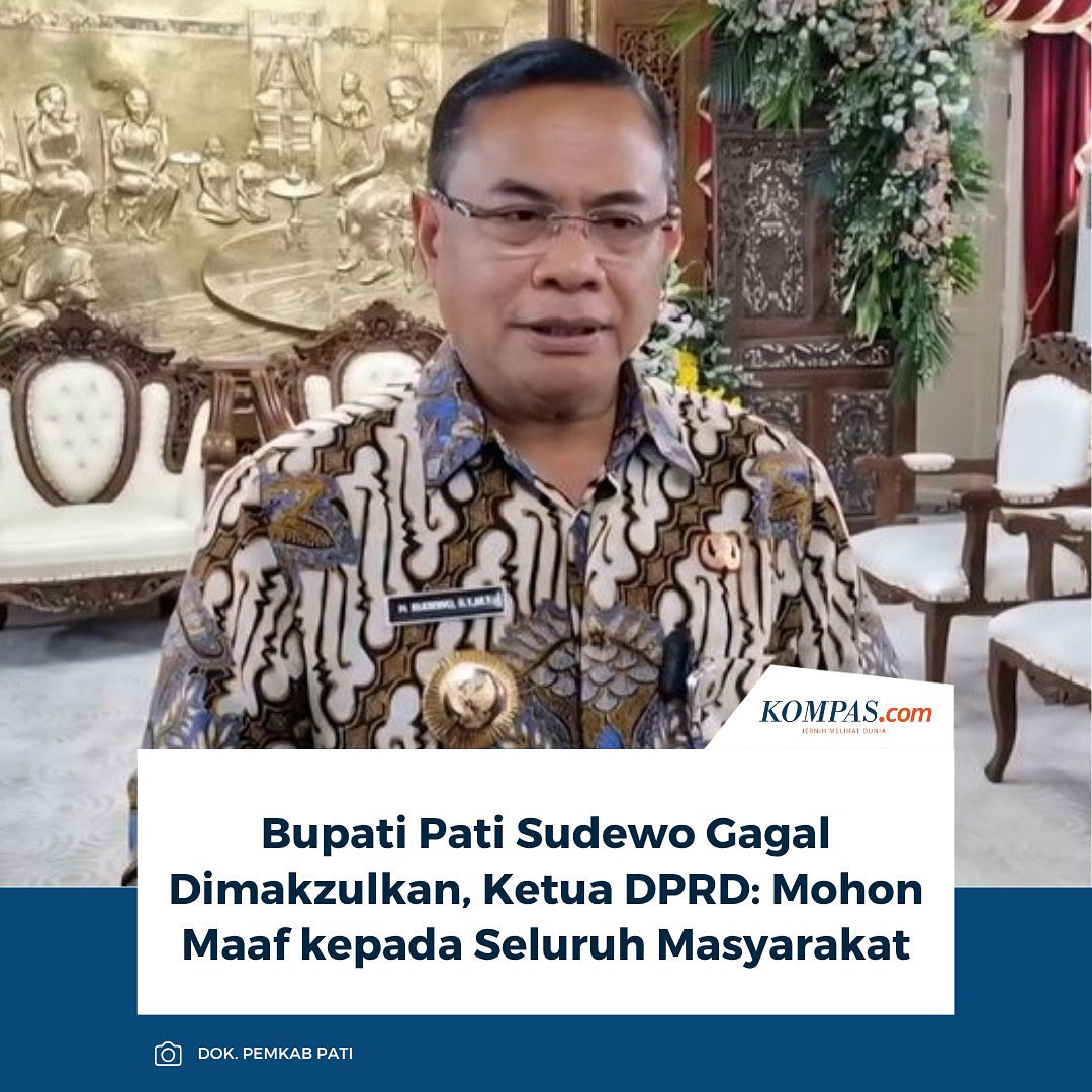 "Fraksi PDIP Perjuangan menghendaki agar Pak Bupati dimakzulkan, akan tetapi ada 6 fraksi, yaitu Gerindra, PPP, kemudian PKB, Demokrat, PKS, dan Golkar, yang menghendaki agar Bupati ini diberikan rekomendasi untuk perbaikan ke depan," ungkap Ali, Ketua DPRD Pati.

Warga Pati kena