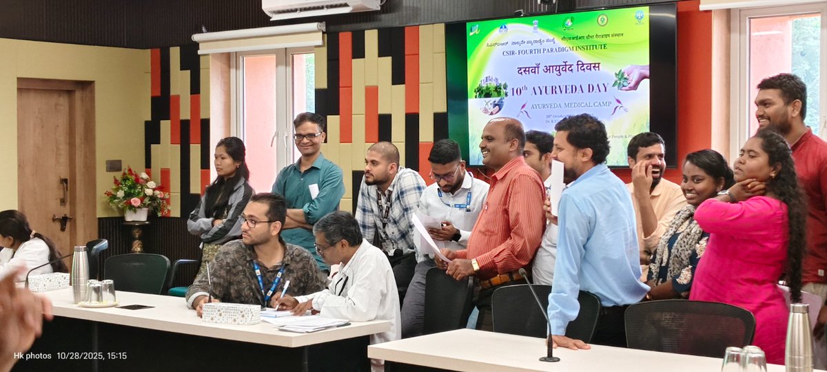 CSIR_4PI's tweet image. CSIR-4PI celebrated the 10th Ayurveda Day on 30 Oct 2025, marked by the planting of medicinal plants by dignitaries and a well-received medical camp for CSIR-4PI employees.