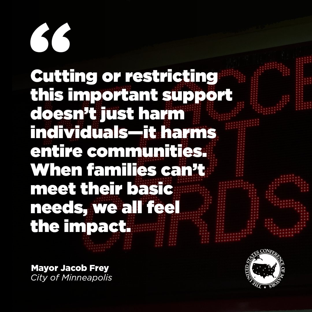 usmayors's tweet photo. Mayors know firsthand how vital SNAP benefits are to keeping their communities fed—and the hardships their residents will face if those benefits are suspended.

See what mayors nationwide are saying about how this disruption will affect their communities: https://t.co/cTdgNht5uu https://t.co/5M71yS5f3z