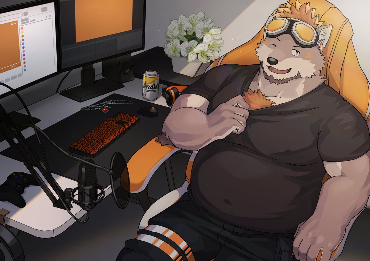 こちら400人記念にエンドカード実装しました！
えりす様 x.com/7575el に描いて頂きました！
めっちゃ可愛いし小物の描き込みも凄い！
ジャケットも椅子に掛けてあります！ビールジョッキ缶とアザレアのお花も置いてある！