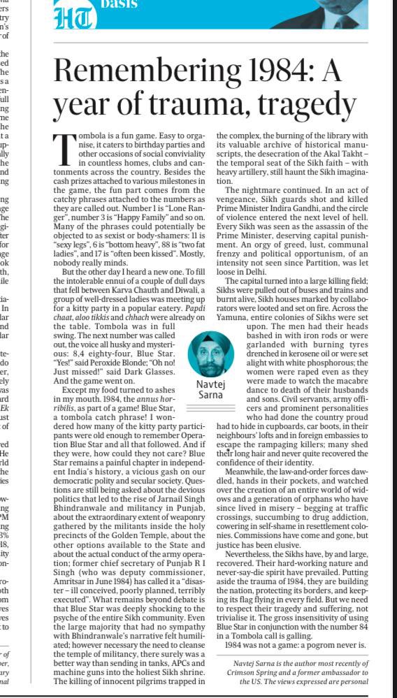 Singhkhushwant's tweet image. Ambassador @NavtejSarna &apos;s piece on the trauma of 1984 riots. A must read !
