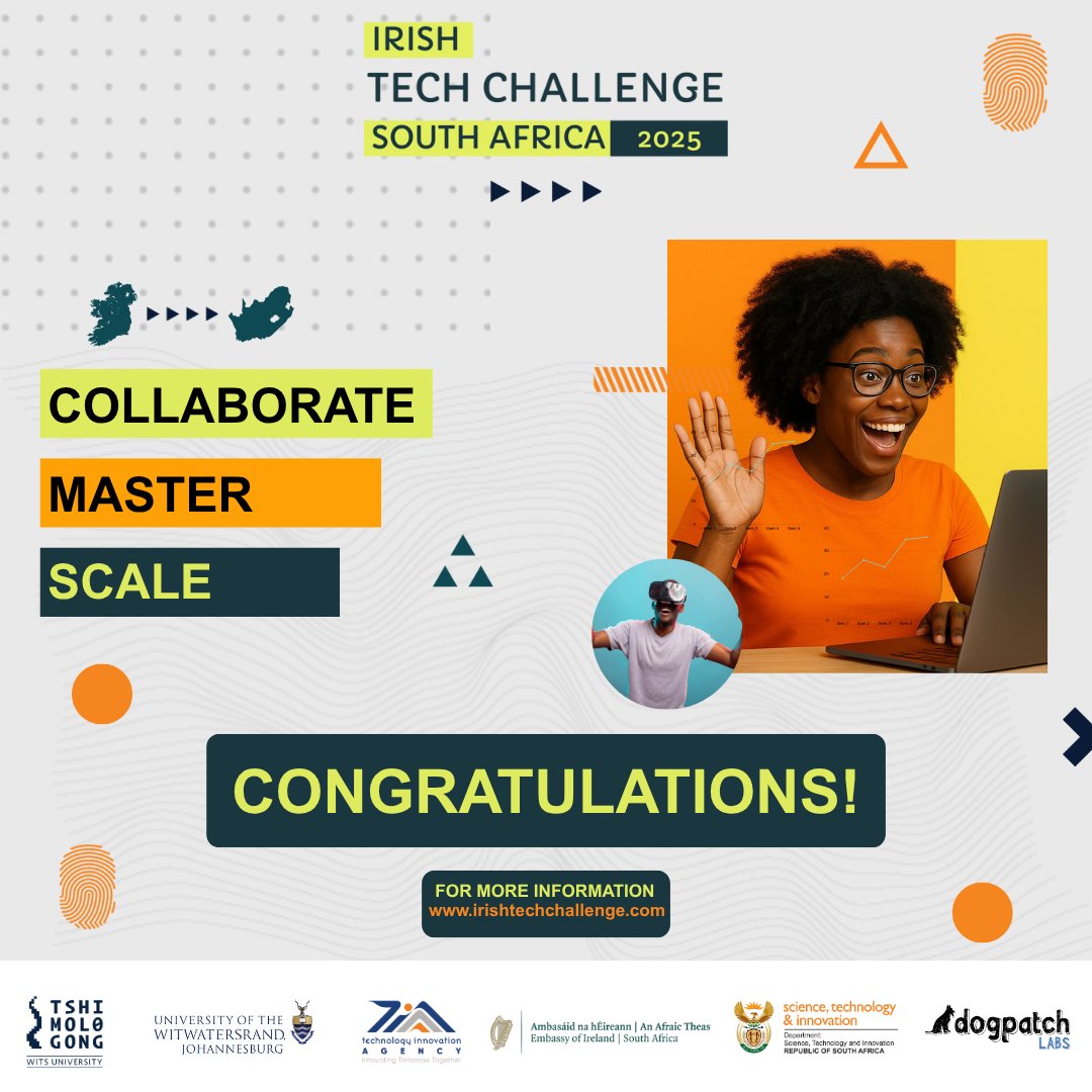 Meet the winners of the Irish Tech Challenge South Africa 2025.

Winners:
- Navwok Technology
- Lilly Loompa
- Covo
- WhatTheForesight
- Premier Agric
- Vera
- MindCiti Futures

🔗: irishtechchallenge.com

#IrishTechChallengeSA #SouthAfrica #Ireland #TechInnovation #Startups