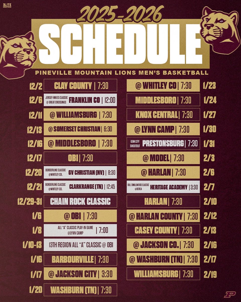pinevillembb's tweet image. 🚨Updated 2025-2026 Schedule Release!!!🚨

The Mountain Lions are working hard &amp;amp; looking forward to the 2025-2026 season. New faces in new roles. The same standard. Go Lions! 🦁🏀#ThePinevilleWay